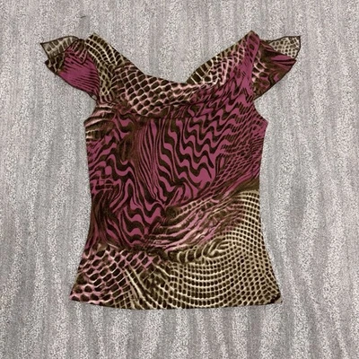Blusa Charlotte Russe gola alta rosa marrom feita nos EUA Y2K feminina fada tamanho P vintage - Imagem 1 de 4