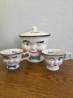 Bailey’s Irish Cream Canister Cookie Jar  Yum Winking Eye Boy + 2 Tea Cups