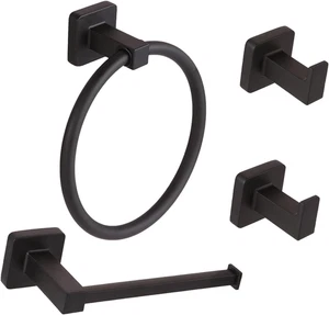 Matte Black Toilet Paper Holder Bathroom 4-Piece Hand Towel Ring Set Hardware - Picture 1 of 12