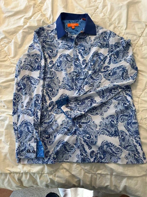 TALLIA 运动正装衬衫 M 码中蓝色和白色设计长袖 — 第 1/4 张图片