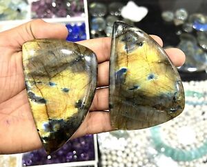 Natural Labradorite Heart Pair Cabochon Loose Gemstone For Any Kind Of Jewellery