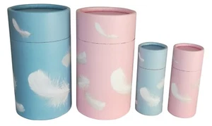 Scatter Tube For Ashes Urn Blue Pink Feather Child Small Keepsake Pet Cardboard - Picture 1 of 9