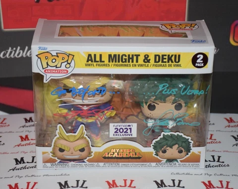 CHRIS SABAT, JUSTIN BRINER SIGNED MHA ALL MIGHT & DEKU 2PK FUNKO POP W/ BAS B Cover