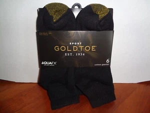 GoldToe Sport Cotton Quarter Ankle Socks 6 Pair Pack Black Men's Size 6-12.5 - Picture 1 of 5