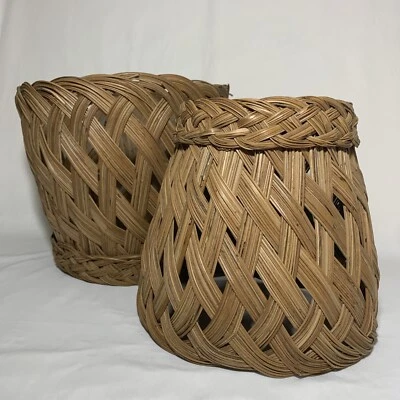 VTG Nesting MCM Boho Wicker Rattan Planter Waste Basket Trashcan Lot Natural - Image 1 of 4