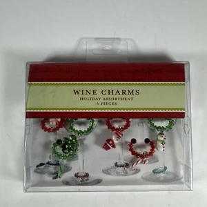 Set 6 Feiertage Perlen Glas Wein Charms Weihnachten verschiedene Designs Neu - Bild 1 von 4