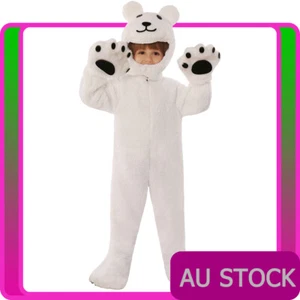 Kids White Polar Bear Animal Costume Child Boys Zoo Party Book Week Jumpsuit - Picture 1 of 4