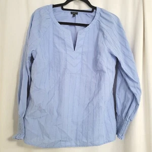 Talbots Blue Boho Tunic Blouse Smocked Cuffs Size M Lined - Picture 1 of 6