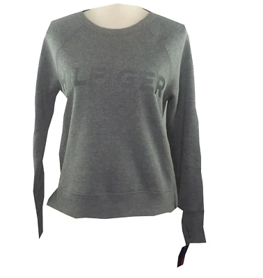 Tommy Hilfiger 卫衣女式 XS 码灰色圆领棉混纺长袖新品 — 第 1/4 张图片