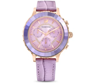 Swarovski 5632263 Orologio Octea Lux Chrono Cinturino pelle Viola Fin. Oro Rosa - Foto 1 di 6