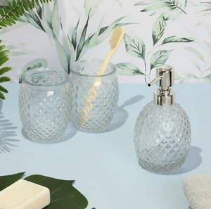 Juego de baño de vidrio transparente con diamantes G Decor de tres piezas Florence - Imagen 1 de 4