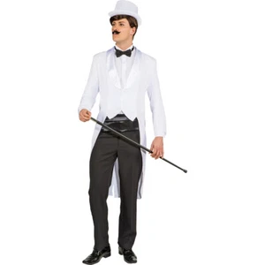 Eleganter Herren-Frack Satinkragen Gehrock Entertainer Weiß Karnevalsfrack XXL - Bild 1 von 2
