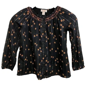 Cat & Jack Blouse Long Sleeves Floral NEW Girls Size 6/6X Silver Stripes Buttons - Picture 1 of 4