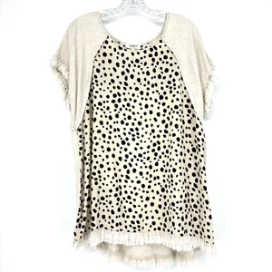 Umgee Linen Animal Print Tunic Fringe Grunge Spring Summer Cream Black Scoop - Picture 1 of 6