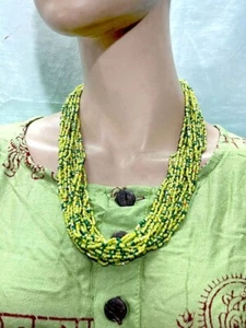 N7873 Beautiful Ethnic Handmade Bone MultiStrand Glass BOHEMIAN Necklace Jewelry - Picture 1 of 7