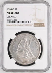 1860-O SEATED LIBERTY DOLLAR ~ NGC AU DETAILS ~NICE HIGH GRADE AU/BU! - Picture 1 of 4