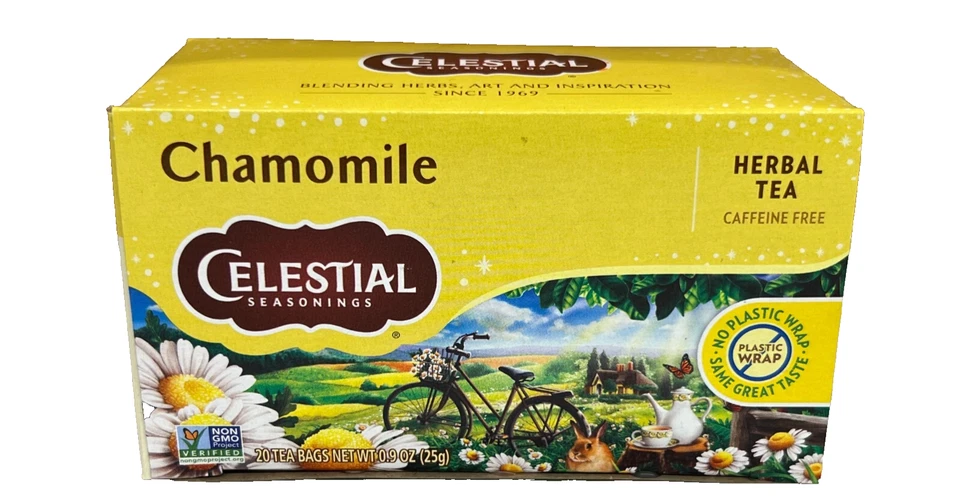 Té de hierbas sin cafeína de manzanilla Celestial Seasonings 0,9 oz 20 bolsitas de té Foto 1 de 1