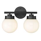 Lms Black Vanity Lights, 2 Light Globe Bathroom Light Fixtures With White Gla...