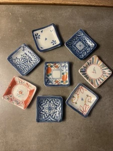 8pc Set Arita Ware Japanese Square Mini Plates Hand Painted & Signed 2-7/8” - Picture 1 of 12