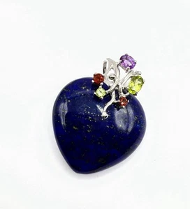 Lapis Heart Pendant Set In Sterling Silver Multi Gemstones Design 153 - Picture 1 of 6