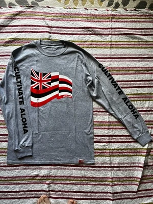 The Aloha Army Graphic Long Sleeve Gray Shirt Cultivate Aloha - Men’s Medium - Image 1 of 4