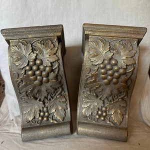 2 Vintage Gold Corbel Wandleuchter Regal Antik Finish Weinblätter hängend - Bild 1 von 18
