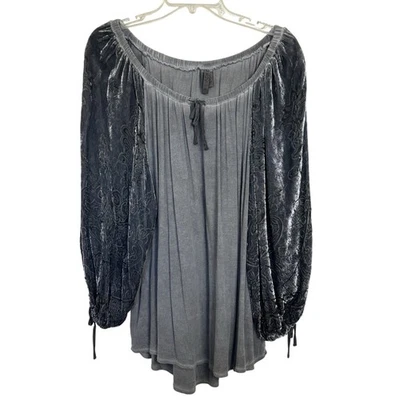 Top XCVI Terciopelo Burnout Mezcla Seda Gris Manga Larga Globo Talla Mediana Abstracto Foto 1 de 4