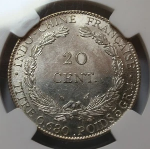 FRENCH INDO-CHINA 20 Cents 1937 NGC MS 62 UNC Vietnam Cambodia Laos France  - Picture 1 of 6