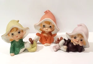Vintage Homco Pixie Elf Fairies Set Of 3 Figurines Ceramic #5213 "AS IS" READ - Picture 1 of 12