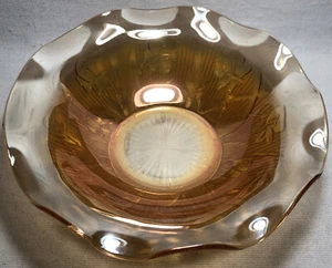 9.25” x 2.625” Vtg Marigold Carnival Glass Dish Bowl Ruffled Sunburst Floral - Picture 1 of 9