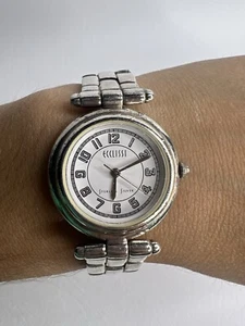Vintage ECCLISSI 925 Sterling Silver Bracelet & Bezel Quartz Watch White Dial - Picture 1 of 5