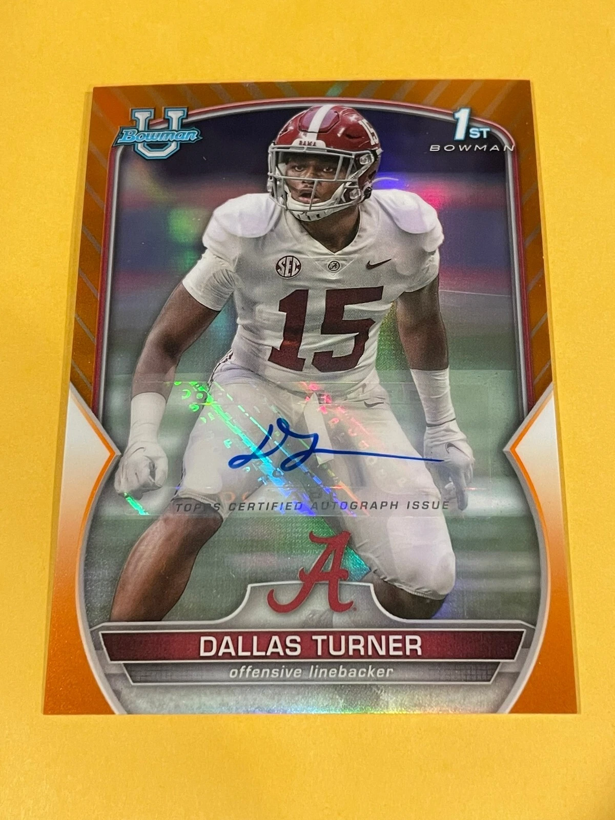 2022 Bowman Chrome University Dallas Turner 1st Orange Refractor Auto #6 /25