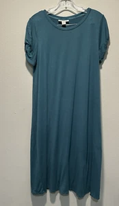 Motherhood Womens Midi Dress Medium Blue Split Sleeve Stretch Comfort Maternity - Picture 1 of 9