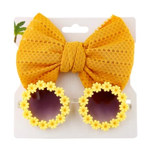 2Pcs/Set Daisy Flower Sunglasses With Elastic Nylon Baby Headband Bohemia Beach - Picture 1 of 15