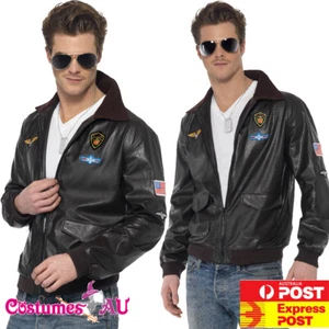 Mens Top Gun Jacket Air Force Bomber Costume Military Fighter Pilot 80s Party