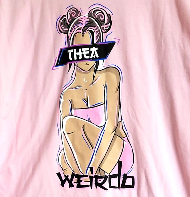 Anime Graphic Pinup-girl Shirt Size XL Pink Crew Neck Long Sleeve Unisex - Image 1 of 4