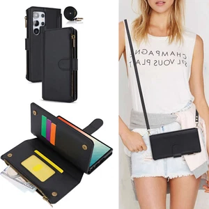 Shoulder Girl's Zipper Leather Card Wallet Flip Magnetic Phone Case Purse Cover - Picture 1 of 12