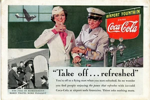 Original Coca Cola 1938 Vintage Advertisement Take Off Refreshed Airport Flying - Picture 1 of 6