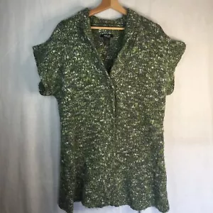 Green Grey White Short Sleeve Cardigan Sweater Style & Co Size 1X Cotton Wool - Picture 1 of 10