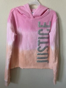 Justice Pink Peach Ombre Glitter Sparkle Logo Girls’ Pullover Hoodie Size 10 - Picture 1 of 4