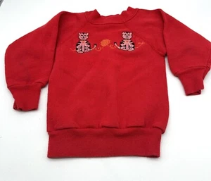 Vintage Kids Pannill Red Embroidered Cat Pullover Sweatshirt Size S 3-4 - Picture 1 of 10