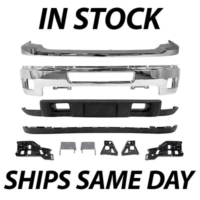 Chrome - Steel Bumper w/ Bracket Kit for 2011-2014 Chevy Silverado 2500HD 3500HD - Image 1 of 4