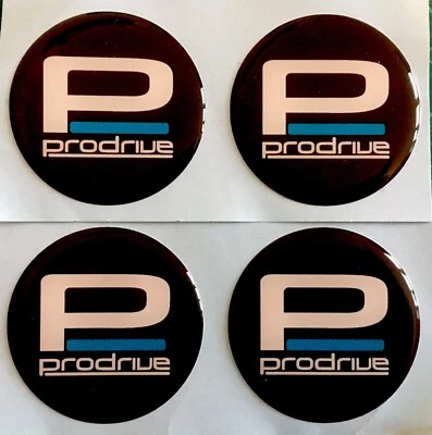 ALLOY WHEEL PFF7 PRODRIVE DOMED RESIN CENTRE CAP STICKERS X4 BLACK WHITE 55mm - Image 1 of 4