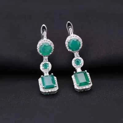 5 Ct Green Emerald Cut Lab-Created Dangle-Drop Earrings In 14K White Gold Plated - Image 1 of 4