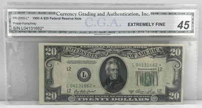 1950 A $20 Twenty Dollar Federal Reserve Note CGA Extremely Fine 45 - Image 1 of 3