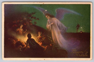 Postcard Merry Christmas Buon Natale Nativity Angel Italy Military Mail - Picture 1 of 2