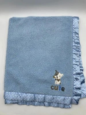 Carters Child of Mine Blue Plush Baby Blanket Puppy Dog Cute Stars Satin Trim - Image 1 of 4