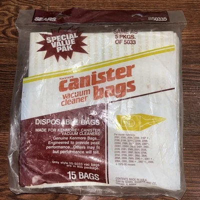 NOS 15 Sears Kenmore Canister Vacuum Cleaner Bags Style 20-5033 OEM NEW/SEALED - Image 1 of 4