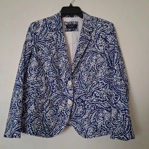 Talbots Women's Blazer Size 14W Petite Button Up Blue Geometric Jacket A7 - Picture 1 of 11