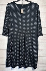 J Jill Wearever Kleid schwarz geometrisches Muster XL Plissee Midi Strick 3/4 Ärmel neu - Bild 1 von 7